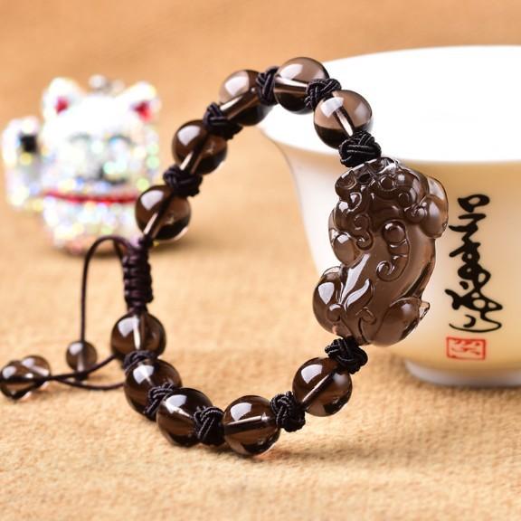 Ice Black Obsidian Pixiu Lucky Rope Wealth Bracelet