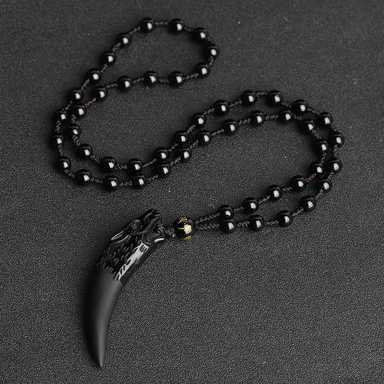 Ice Obsidian Wolf Fang Protection Pendant Necklace
