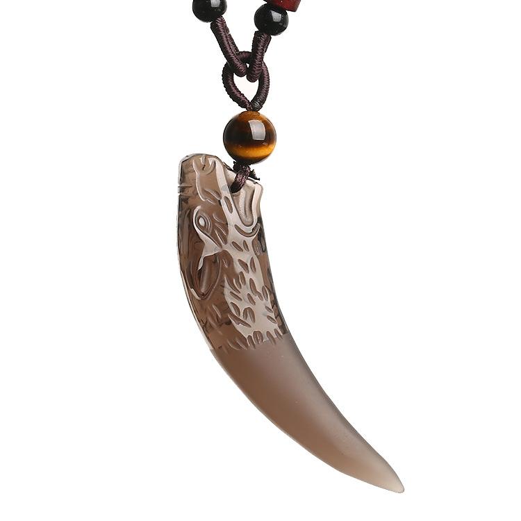 Ice Obsidian Wolf Fang Protection Pendant Necklace