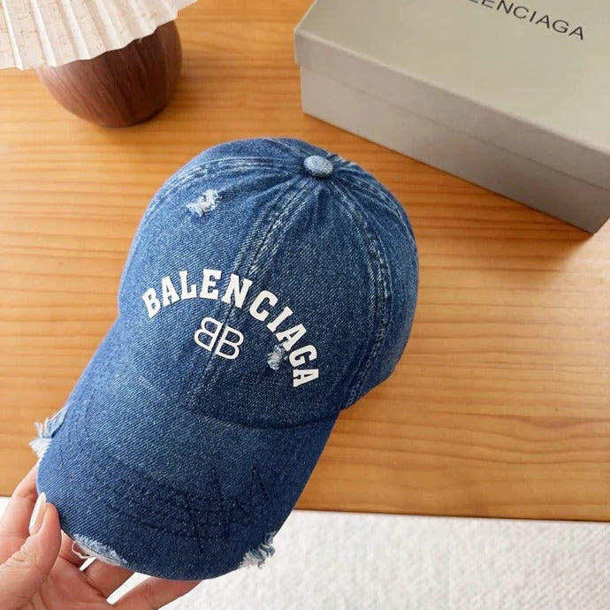 Balenciaga Baseball Cap with Embroidered Letters Blue Denim Cotton 262212