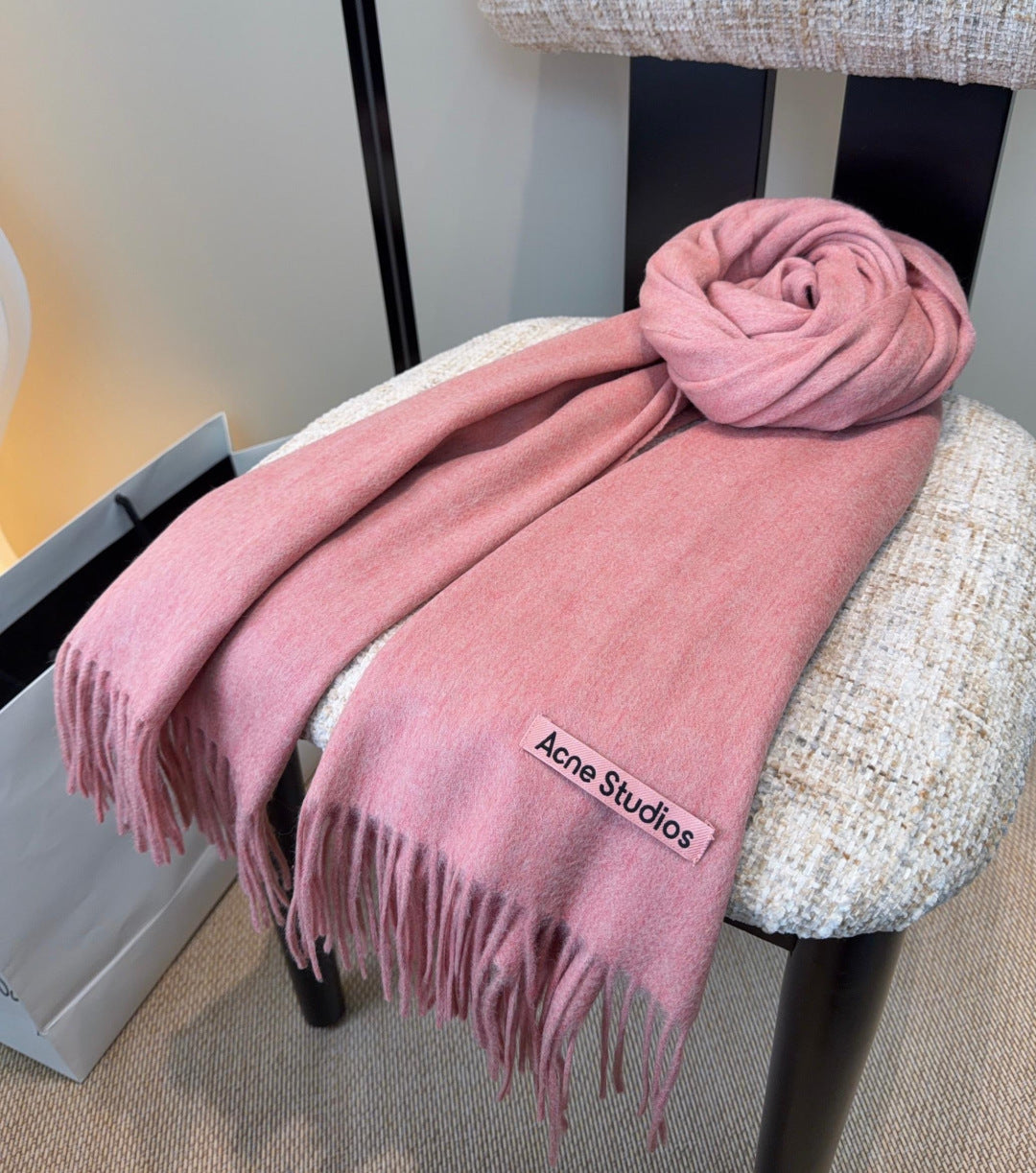 Acne Fringe Scarf 45*180cm Pink Cashmere 207633