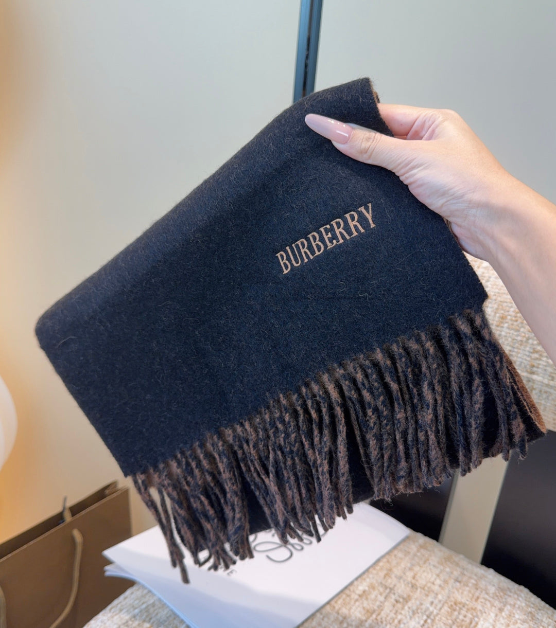 BRR Reversible Scarf 30*180cm Black Brown Cashmere 207634