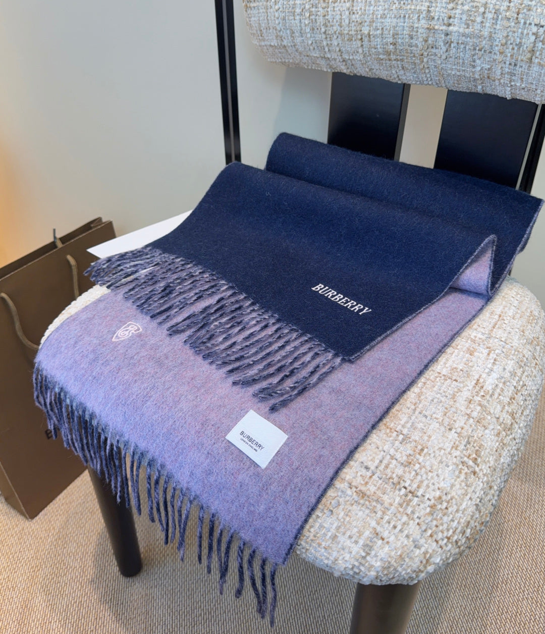 BRR Reversible Scarf 30*180cm Purple Navy Blue Cashmere 207635