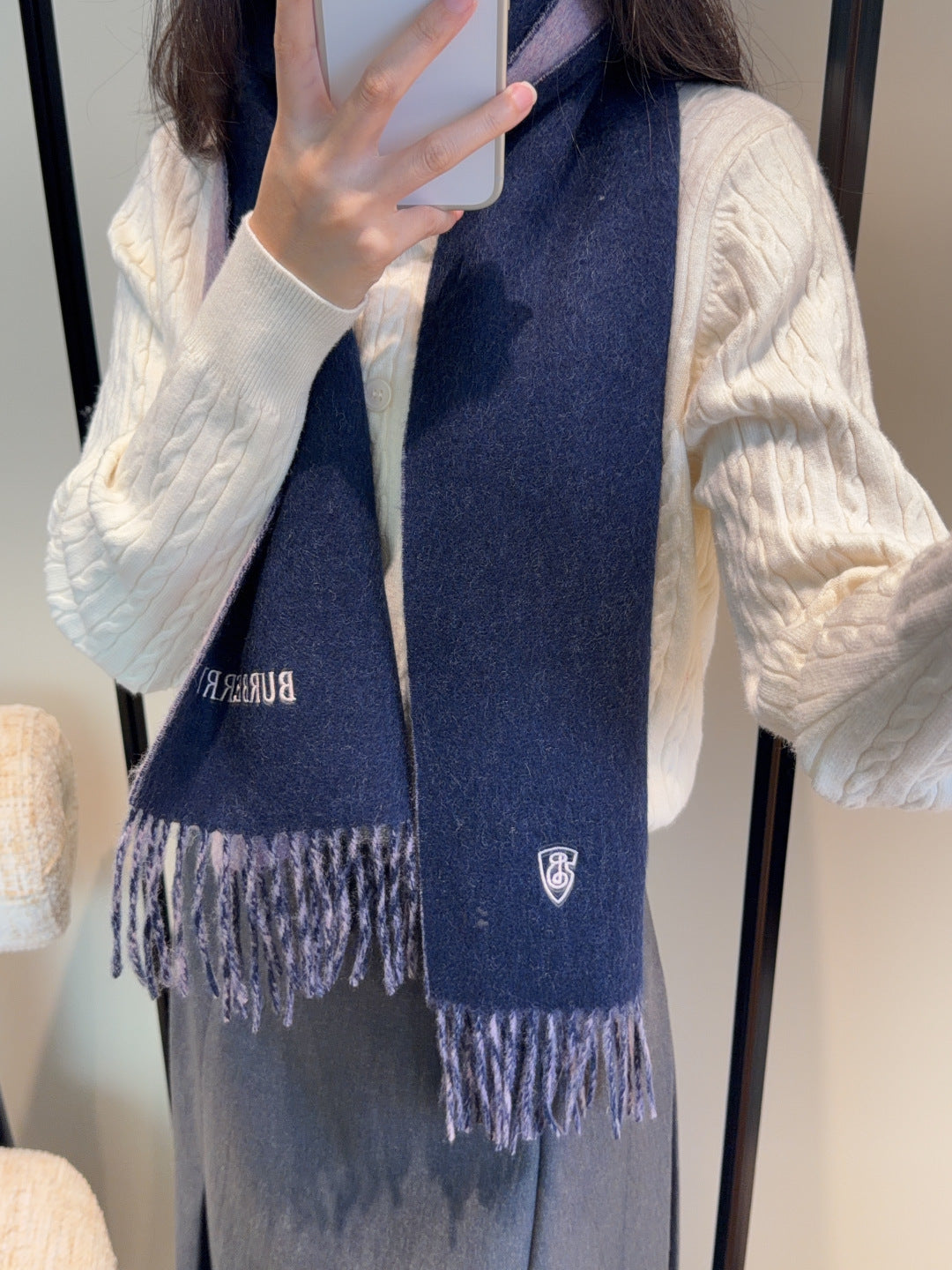BRR Reversible Scarf 30*180cm Purple Navy Blue Cashmere 207635