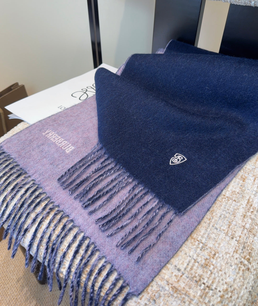 BRR Reversible Scarf 30*180cm Purple Navy Blue Cashmere 207635