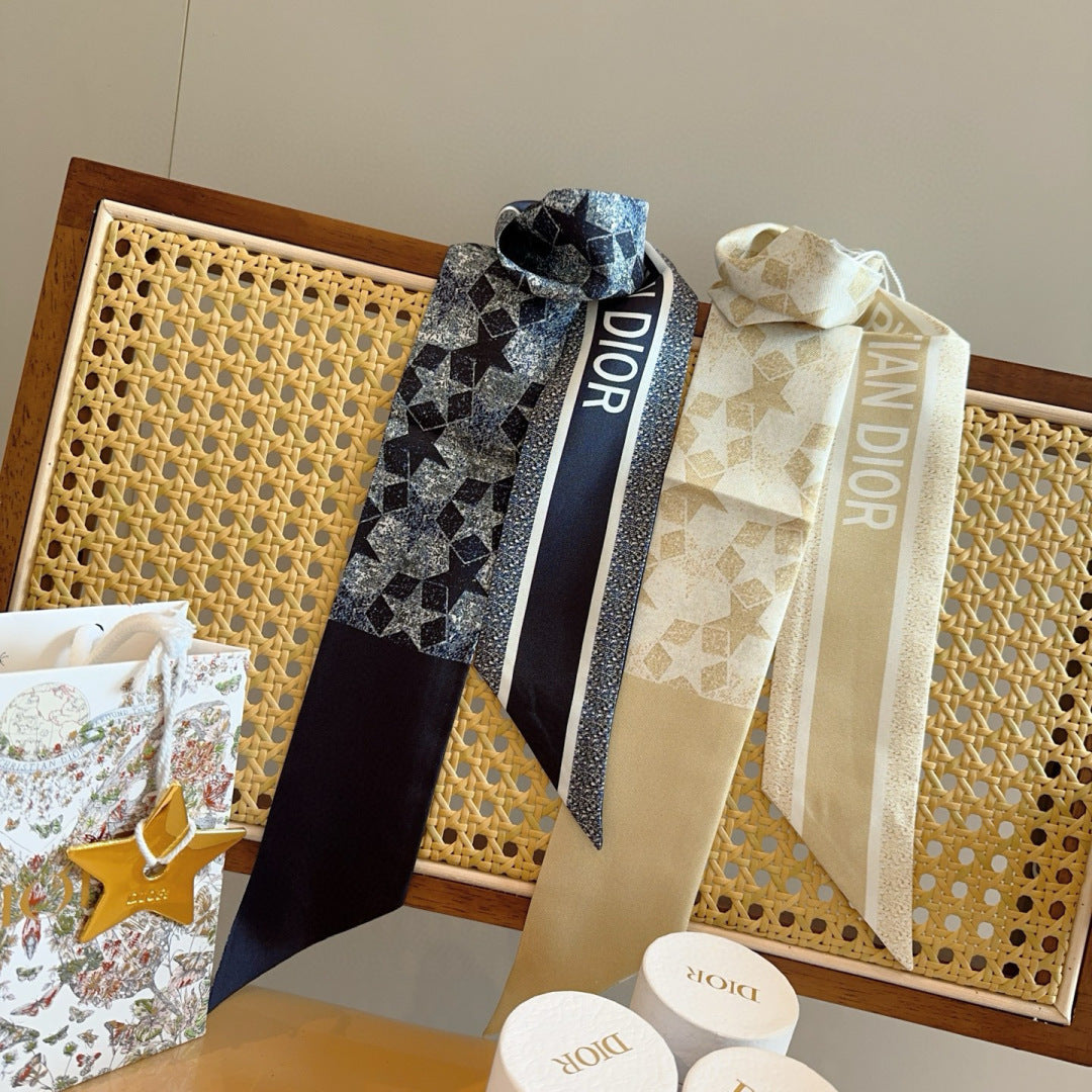 CD Twilly Mini Scarf 100cm Floral Light Beige Mulberry Silk 958864