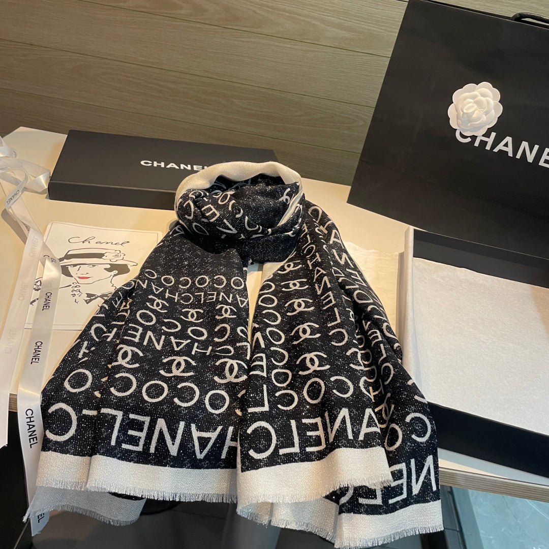 CC Monogram Logo 105x200cm Black White Cashmere 145877