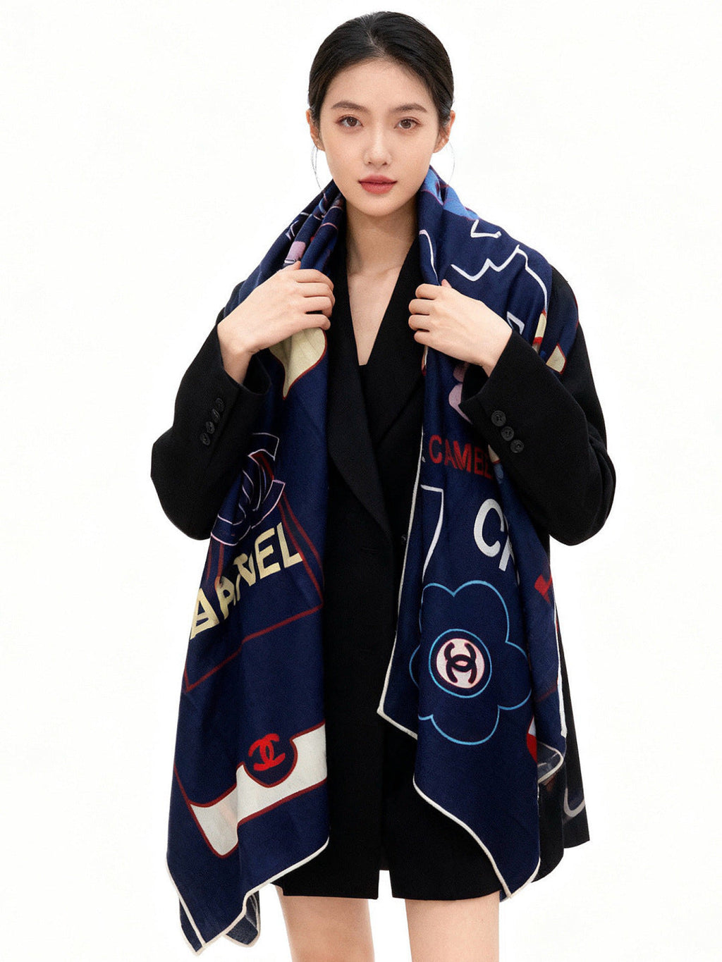 CC Scarf 135cm Navy Blue Mulberry Silk Cashmere 143722