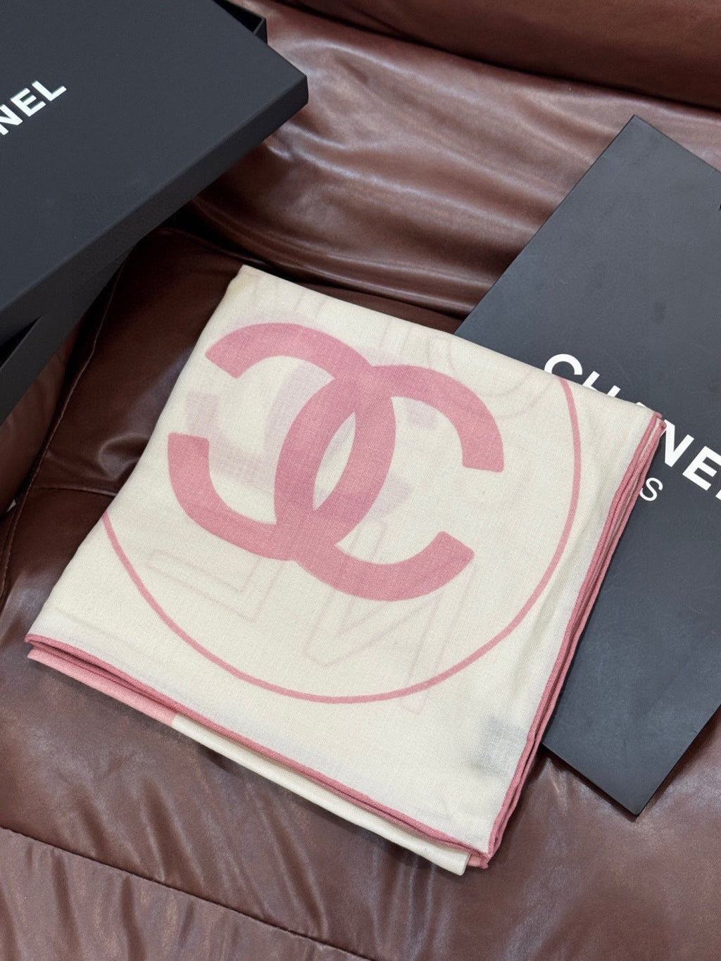 CC Double-Sided Scarf 135cm Light Pink White Silk Cashmere 153150