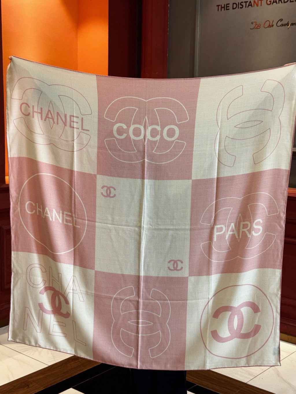CC Double-Sided Scarf 135cm Light Pink White Silk Cashmere 153150