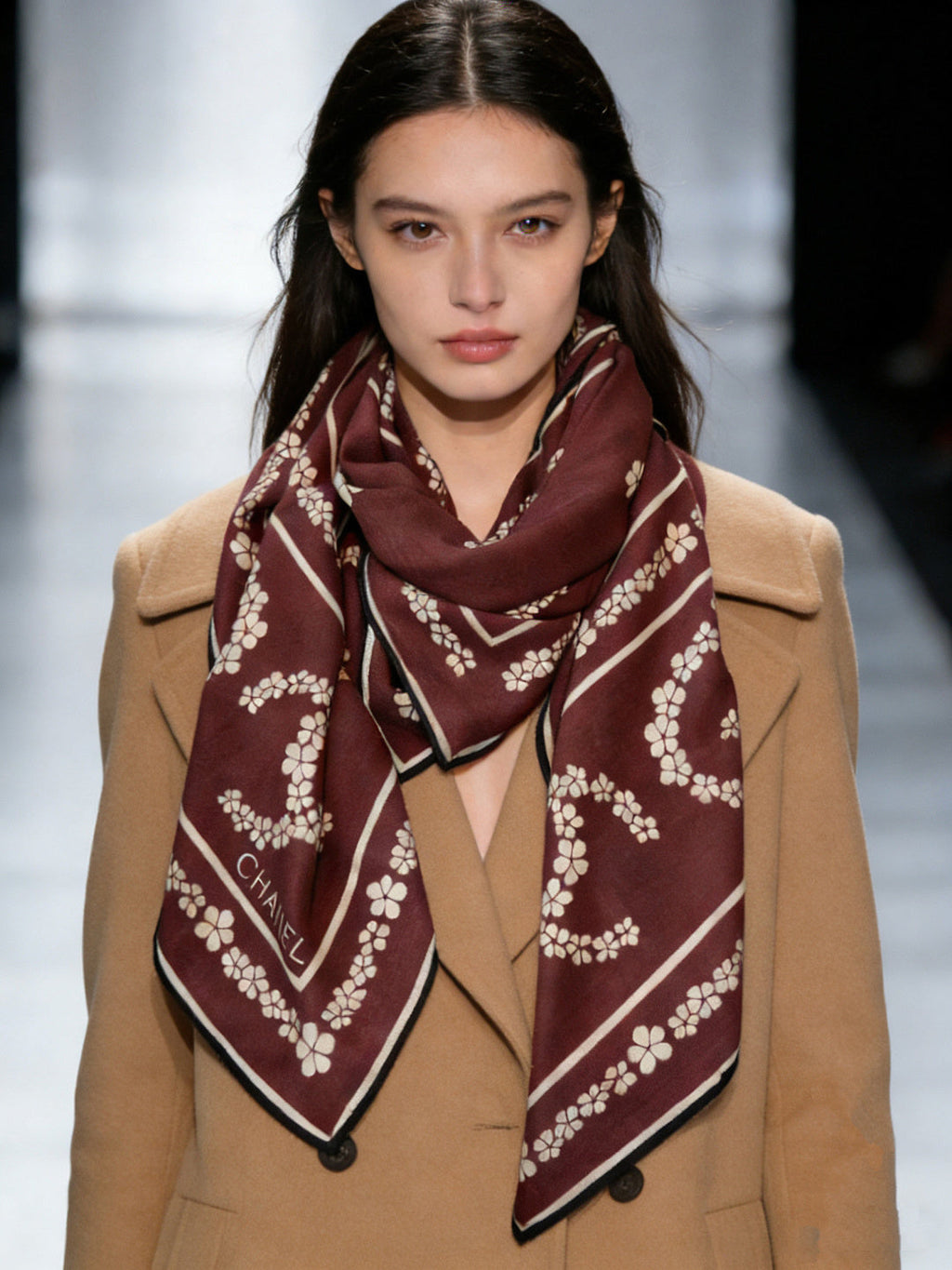 CC Double-Sided Scarf 135cm Brown Mulberry Silk Cashmere 153151