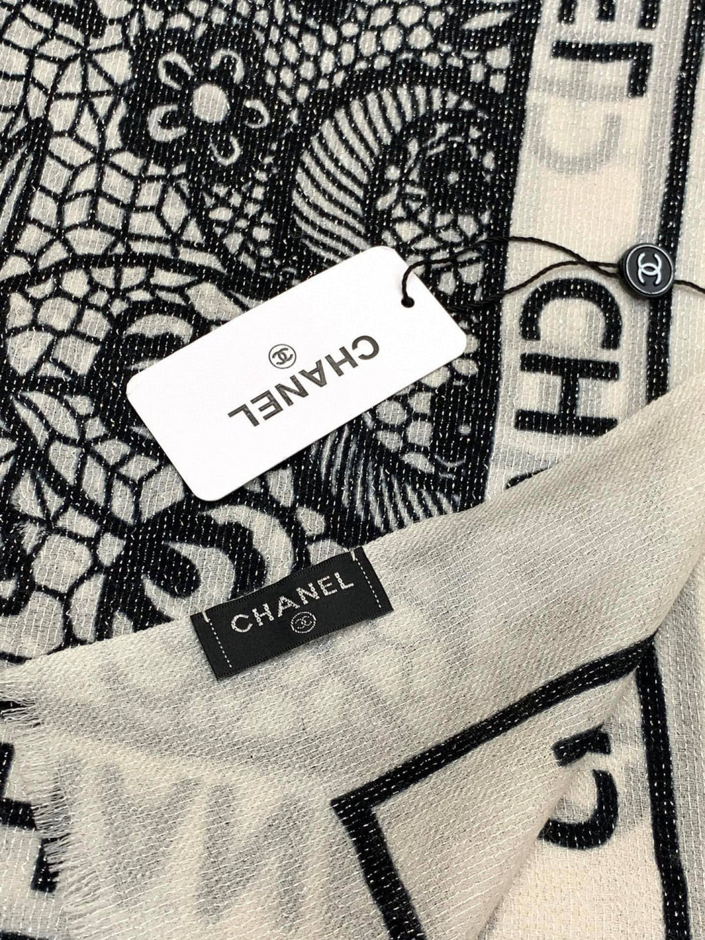 CC Double-Sided Scarf 100*200cm White Black Cashmere 153172