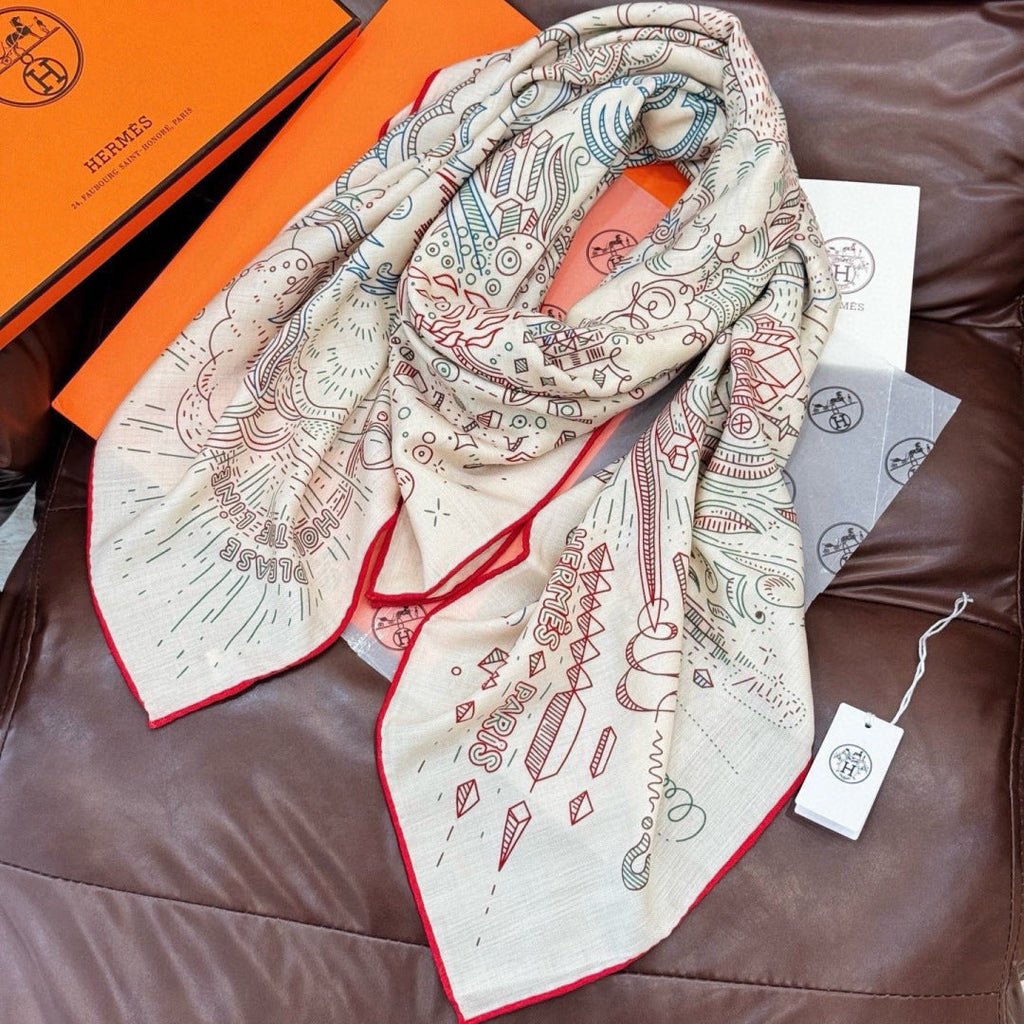 Hermes 26s Printed Square Scarf 140 In Silk 311977