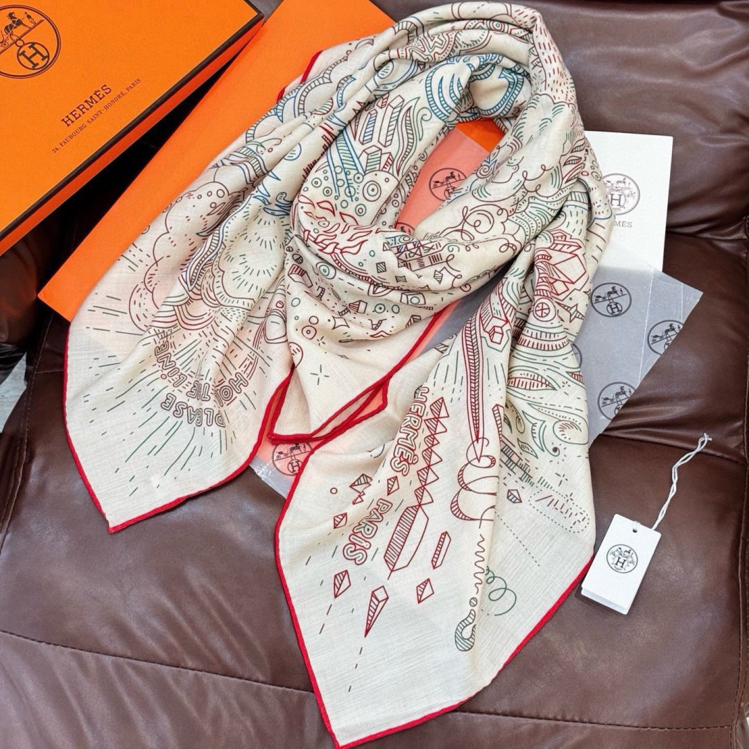 Hermes 26s Printed Square Scarf 140 In Silk 311977