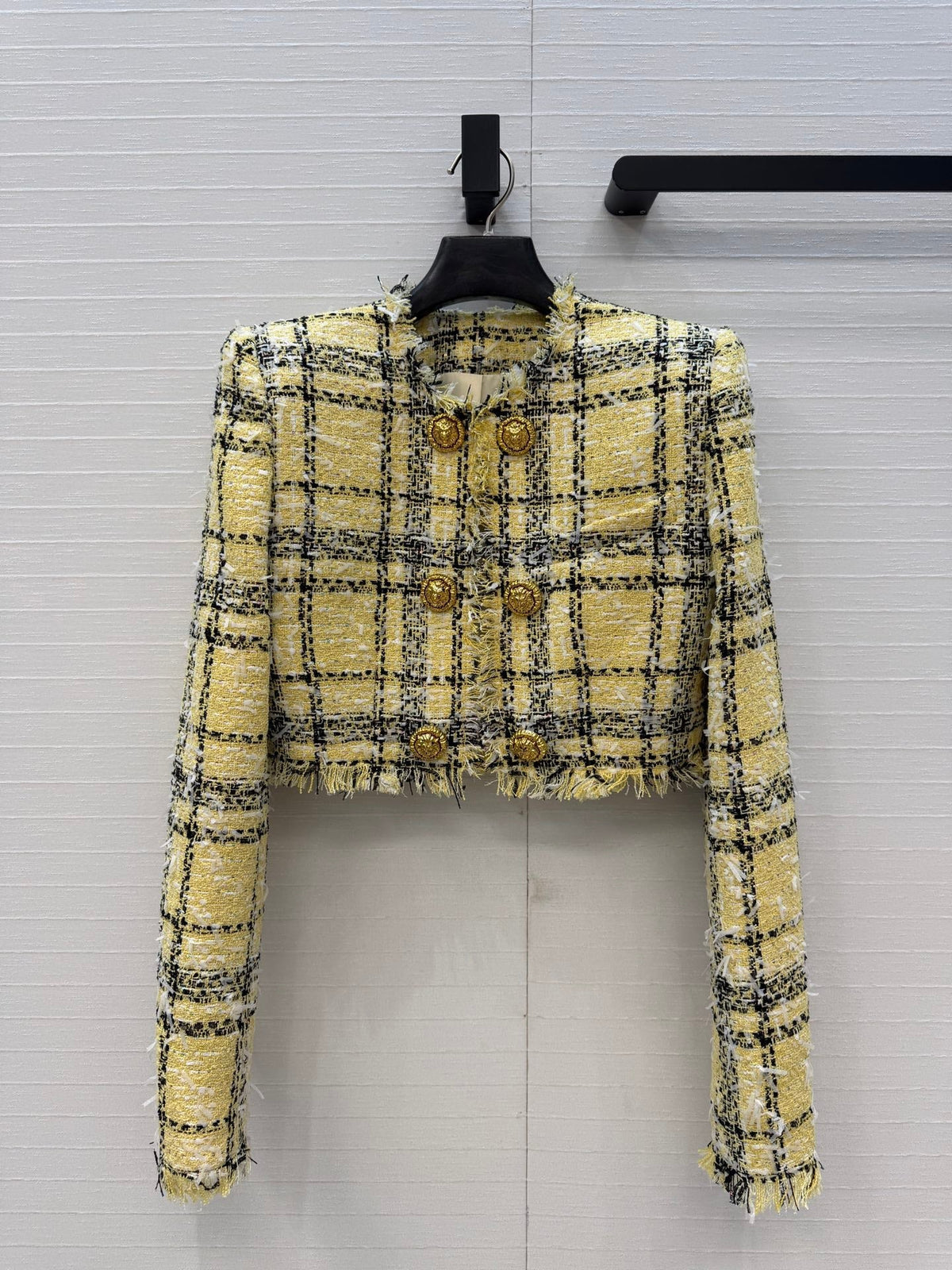 Balmain 26s Plaid Tweed Jacket Yellow Black Tweed 346061