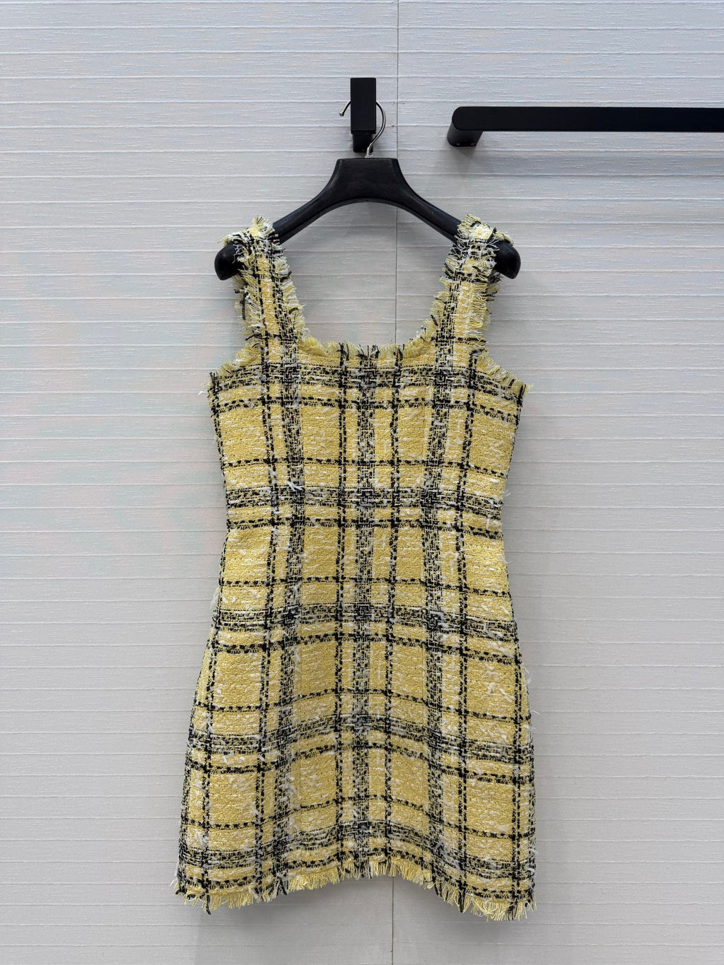 Balmain 26s Slip Dress Yellow Black Tweed 346071