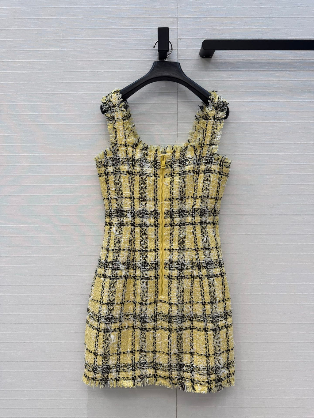 Balmain 26s Slip Dress Yellow Black Tweed 346071