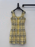 Balmain 26s Slip Dress Yellow Black Tweed 346071