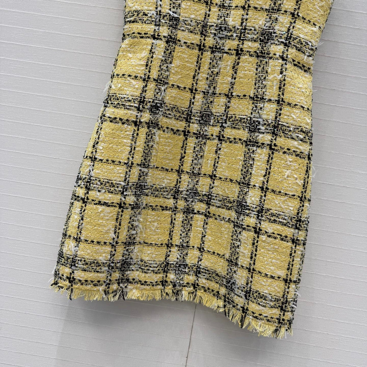 Balmain 26s Slip Dress Yellow Black Tweed 346071