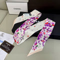 CC Twilly Mini Scarf 105 White Purple Floral Pattern Silk Twill 147666