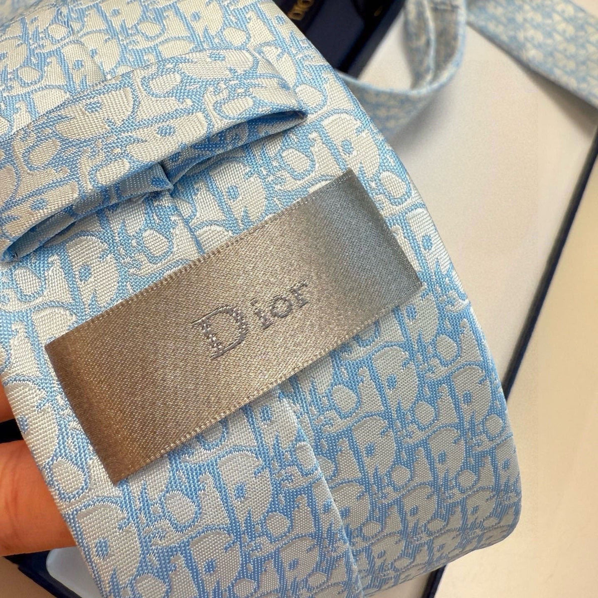 CD Oblique Tie Light Blue Silk 212104