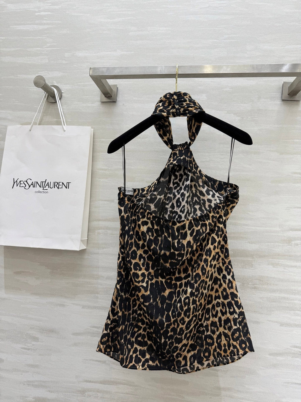 YSL 25 Halter-neck Suspender Vest Leopard Silk