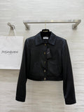 YSL 25 Short Jacket Black Acetic Acid Cracked Fabric