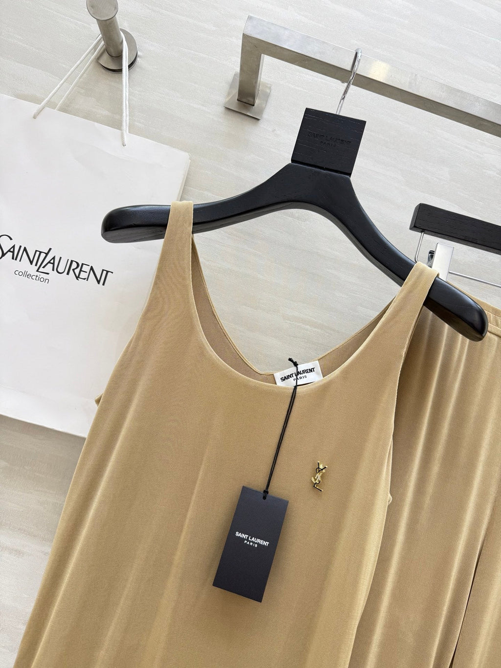 YSL 25 Vest Pant Set Beige Acetate