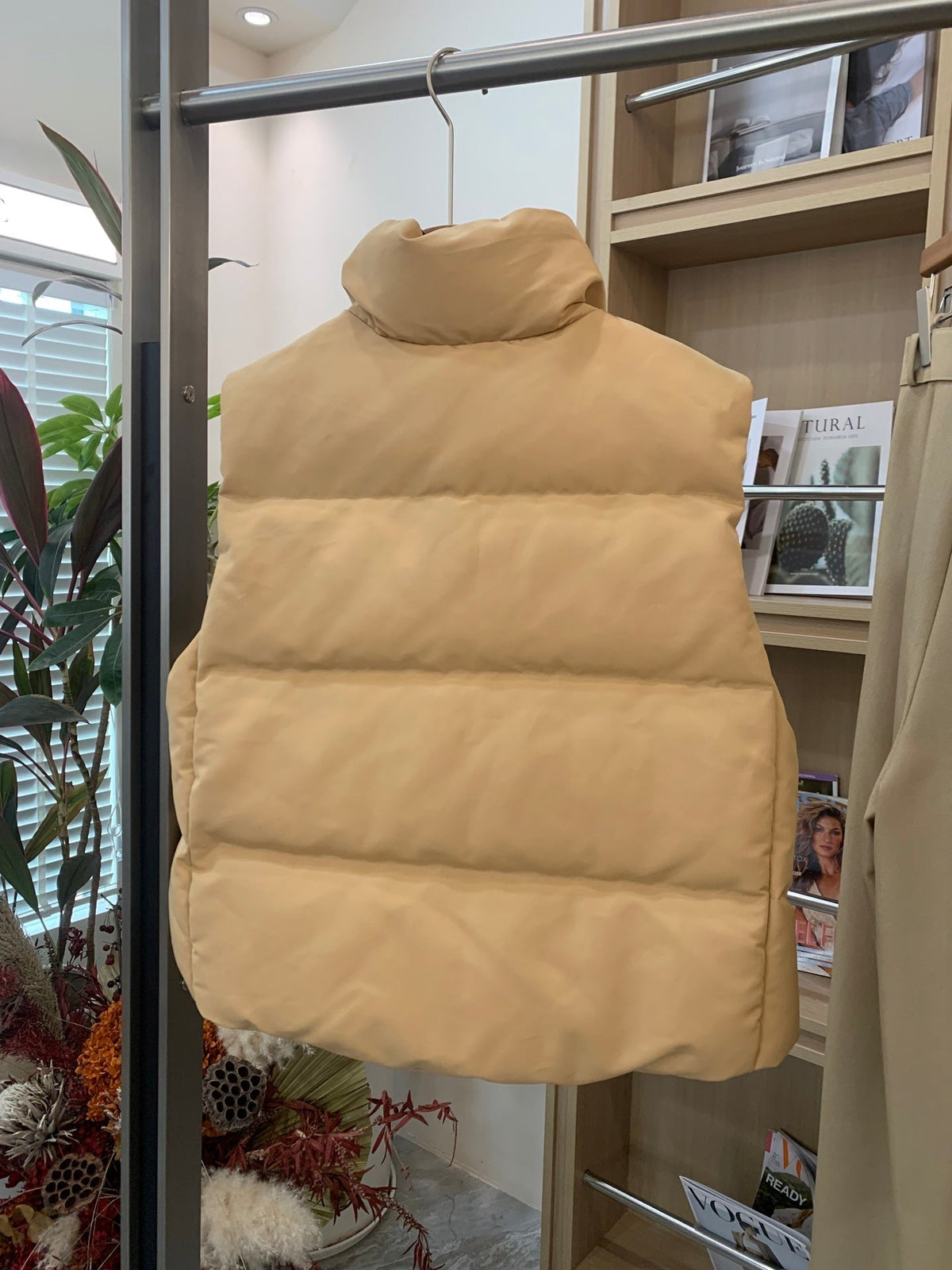 C. Goose Hooded Down Vest Beige Polyester 0004