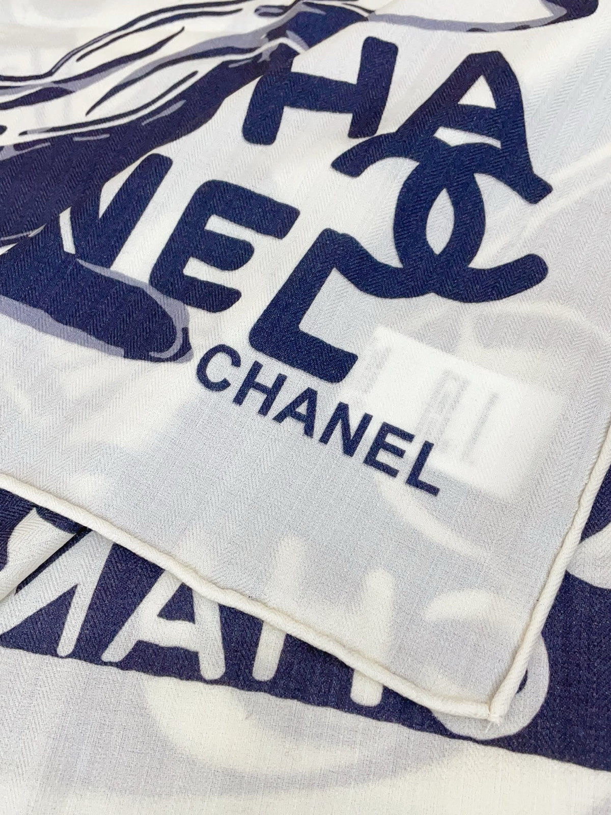 CC Double-Sided  Scarf 140cm  Navy White Silk Cashmere 150385
