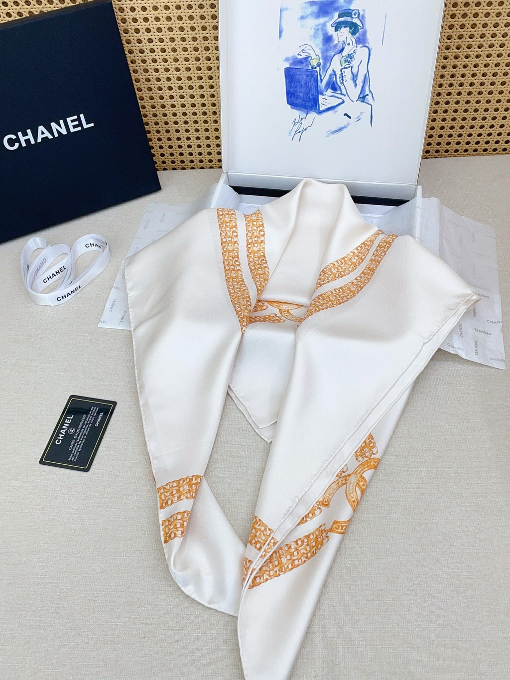 CC 25/26 Early Spring Square Scarf White Yellow Silk 139449