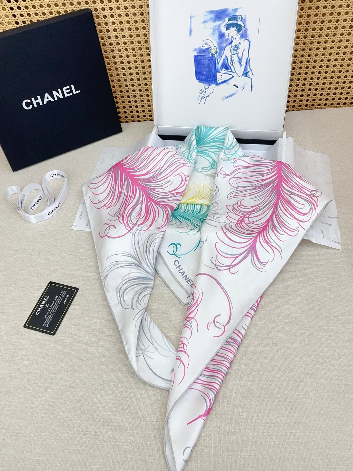 CC Double-Sided  Scarf 90cm Rainbow Colors Logo Twill Silk 150369