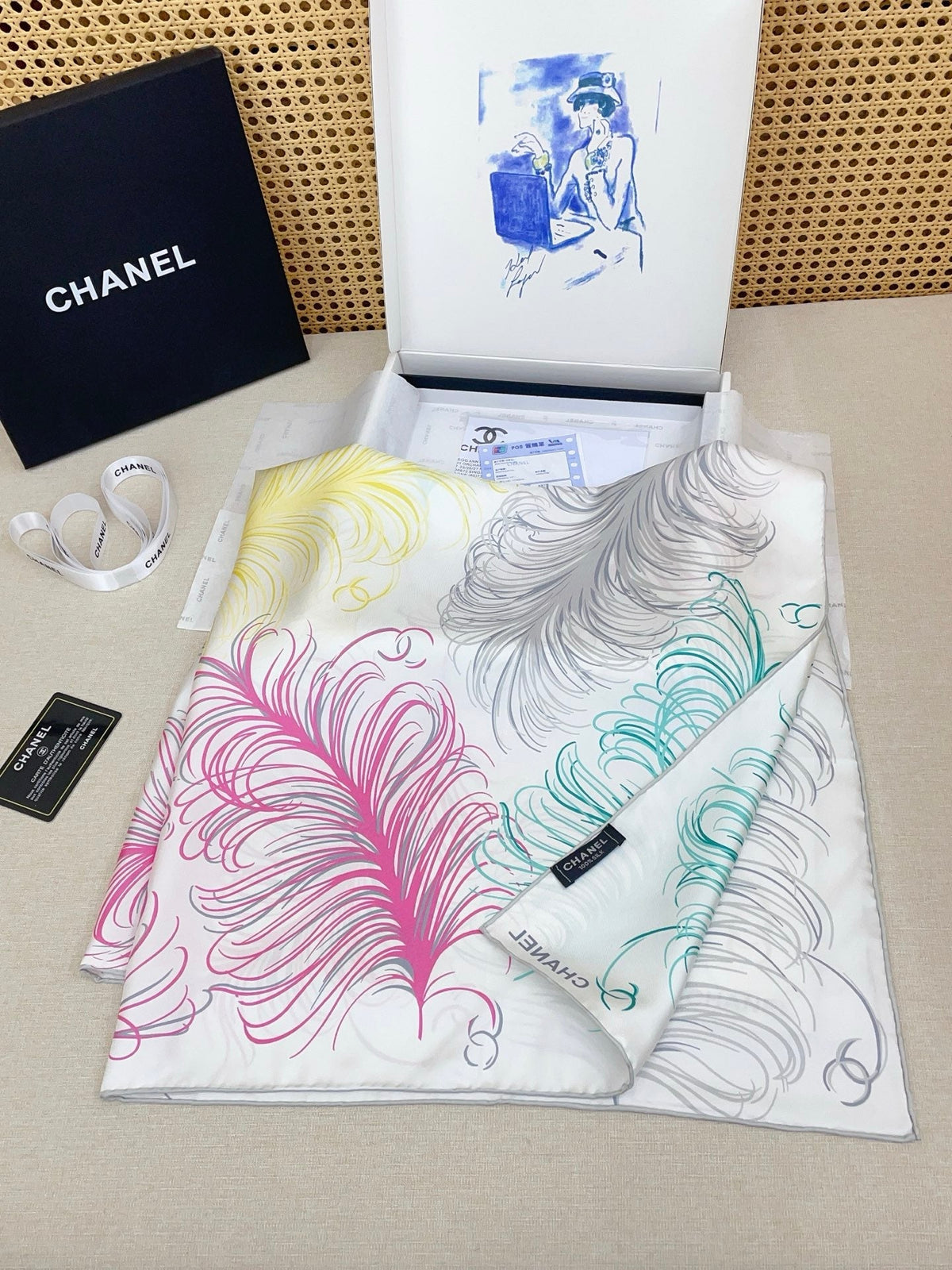 CC Double-Sided  Scarf 90cm Rainbow Colors Logo Twill Silk 150369