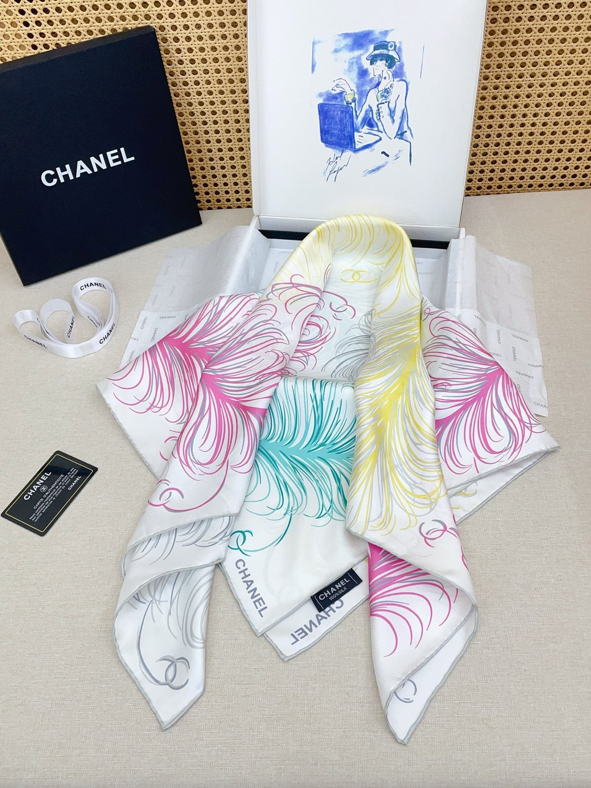 CC Double-Sided  Scarf 90cm Rainbow Colors Logo Twill Silk 150369