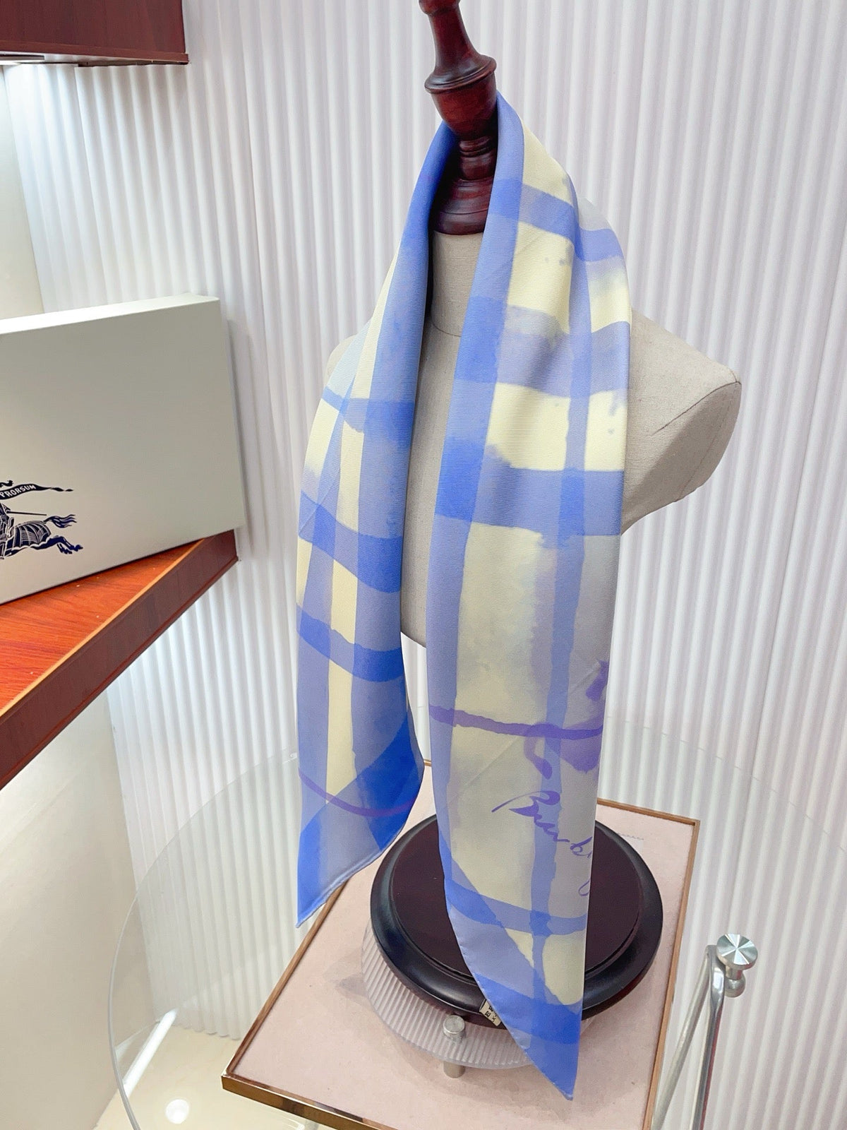 Burberry Watercolour Scarf 90x90 Blue Colorful Twill Silk 223487