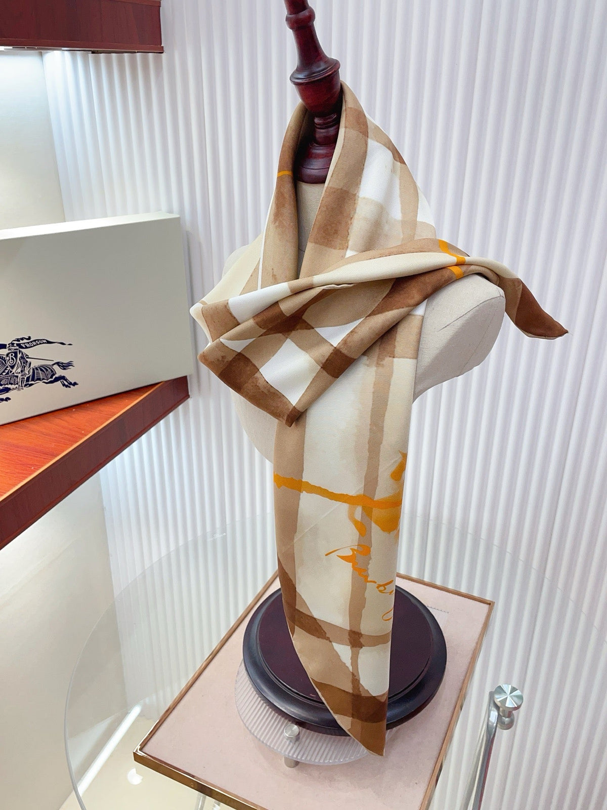 Burberry Watercolour Scarf 90x90 Beige Colorful Twill Silk 223489