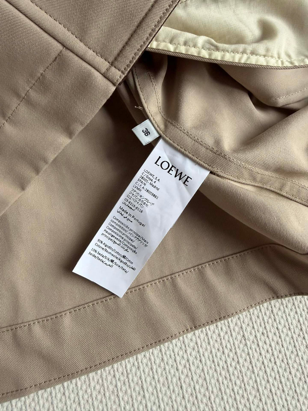 Loewe Trench Coat Light Khahi Cotton 352924