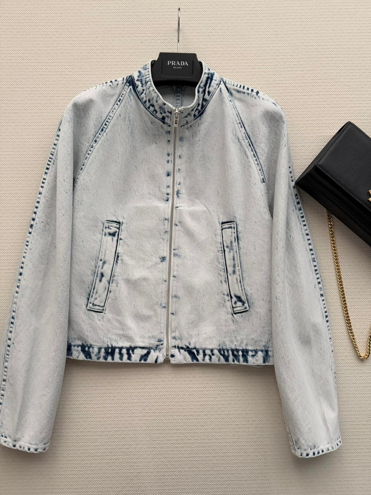 Alaia 26ss Stand-Collar Jacket White Denim 352934