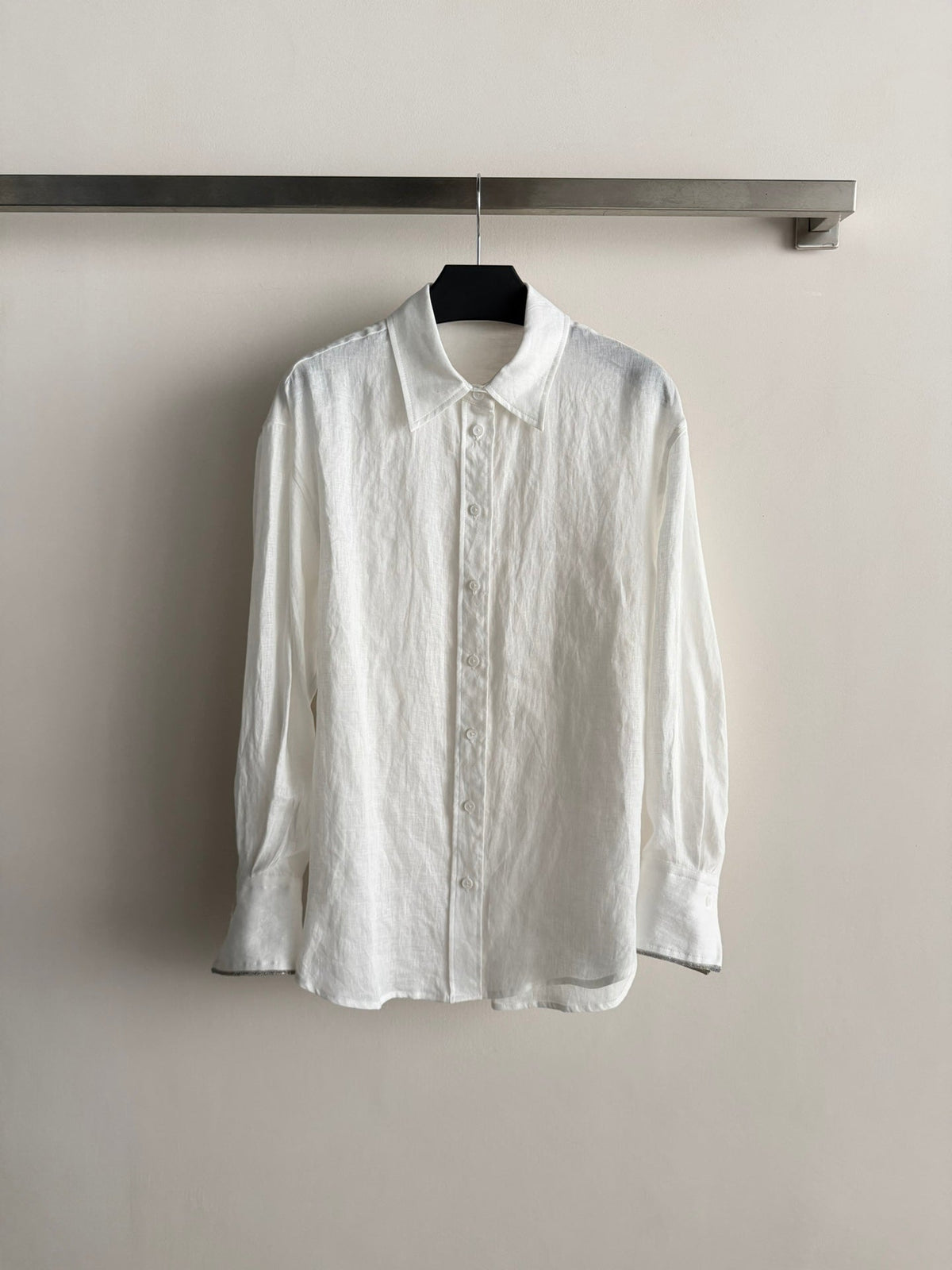 Brunello Long-Sleeved Shirt White Linen 352914