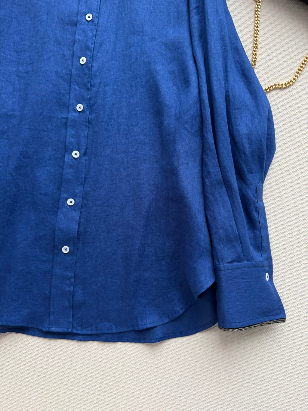 Brunello Long-Sleeved Shirt Blue Linen 352917