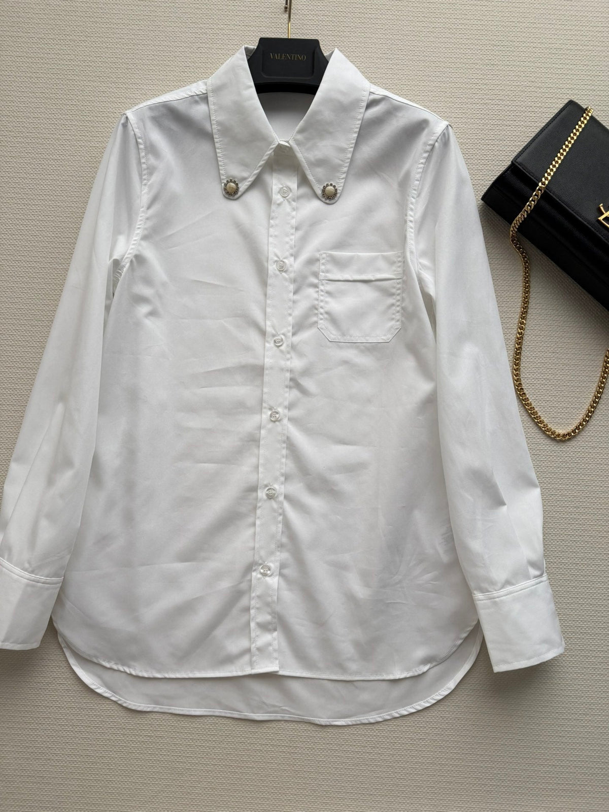 Valentino Long-Sleeve Shirt White Cotton 352911