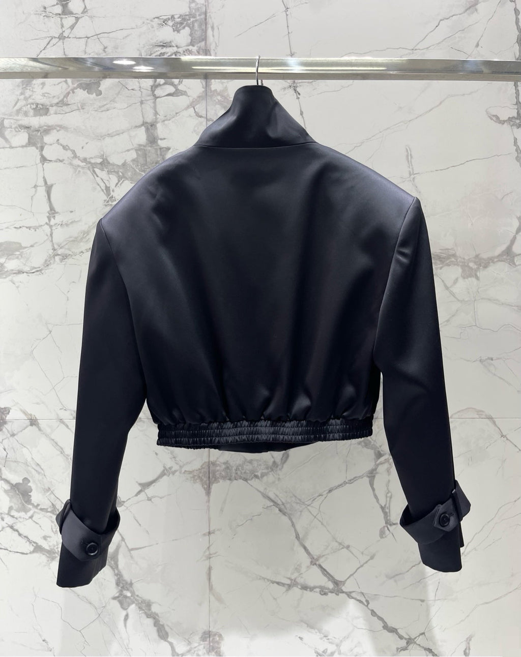 Balmain 26s Padded Shoulder Acetate Short Jacket Black Polyester 408620