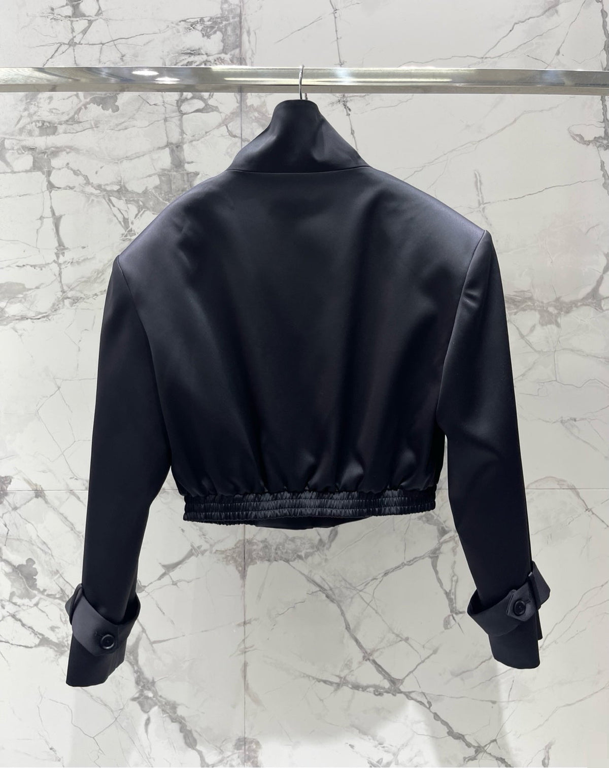 Balmain 26s Padded Shoulder Acetate Short Jacket Black Polyester 408620