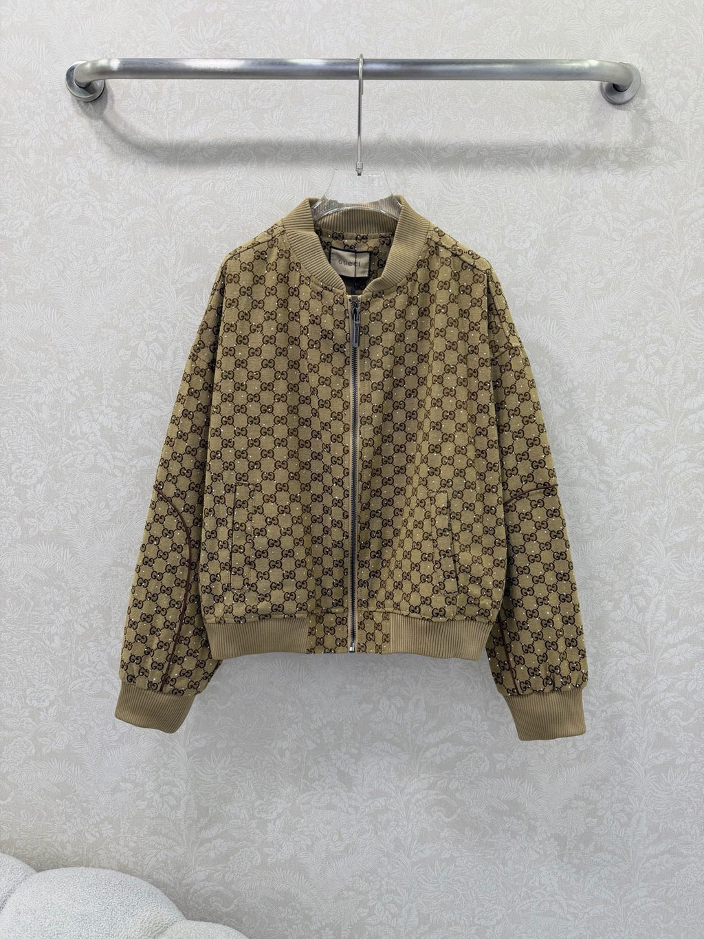 GG Rhinestone Jacket Brown Beige Rhinestone Jacket 353045
