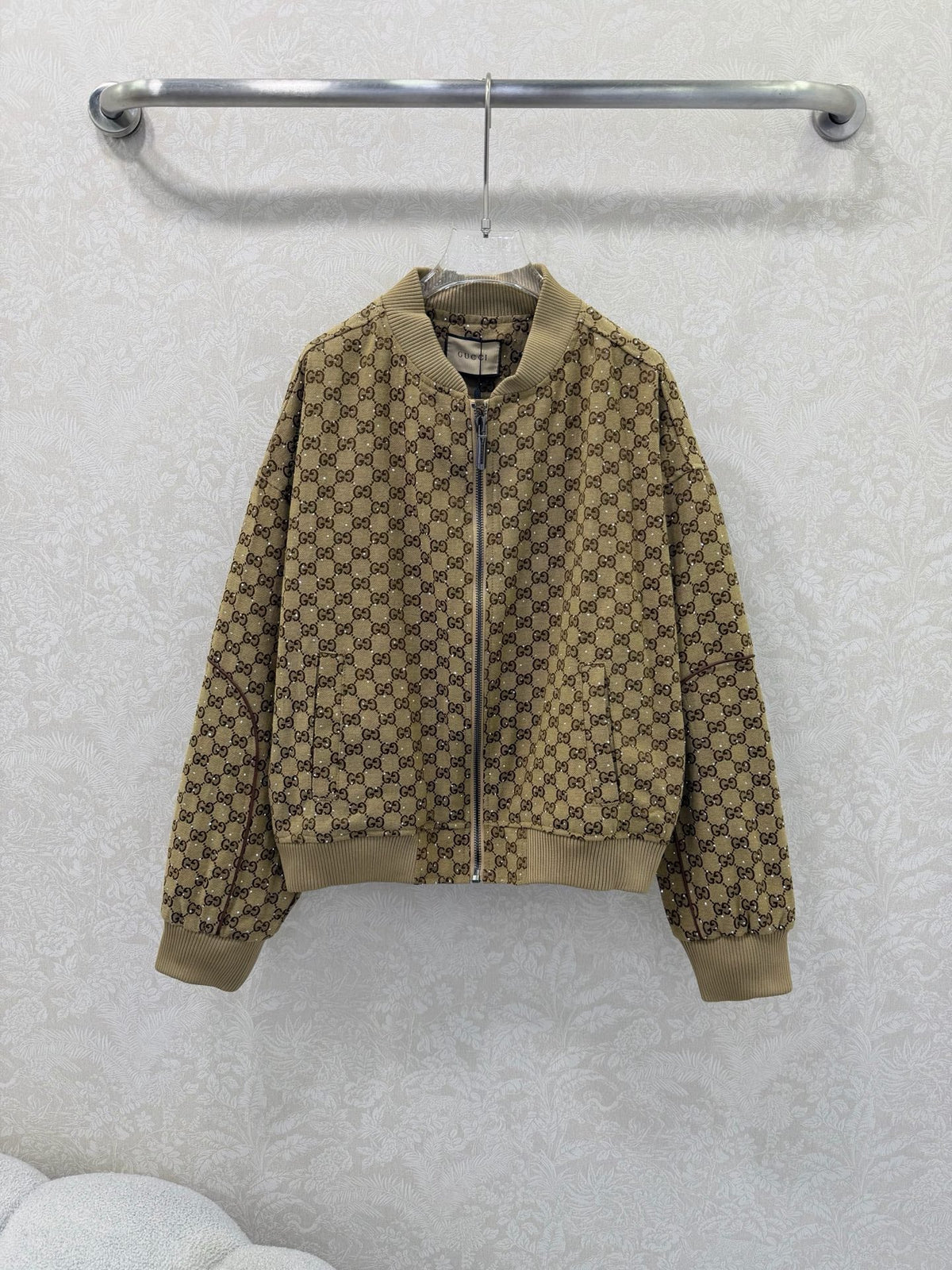 GG Rhinestone Jacket Brown Beige Rhinestone Jacket 353045