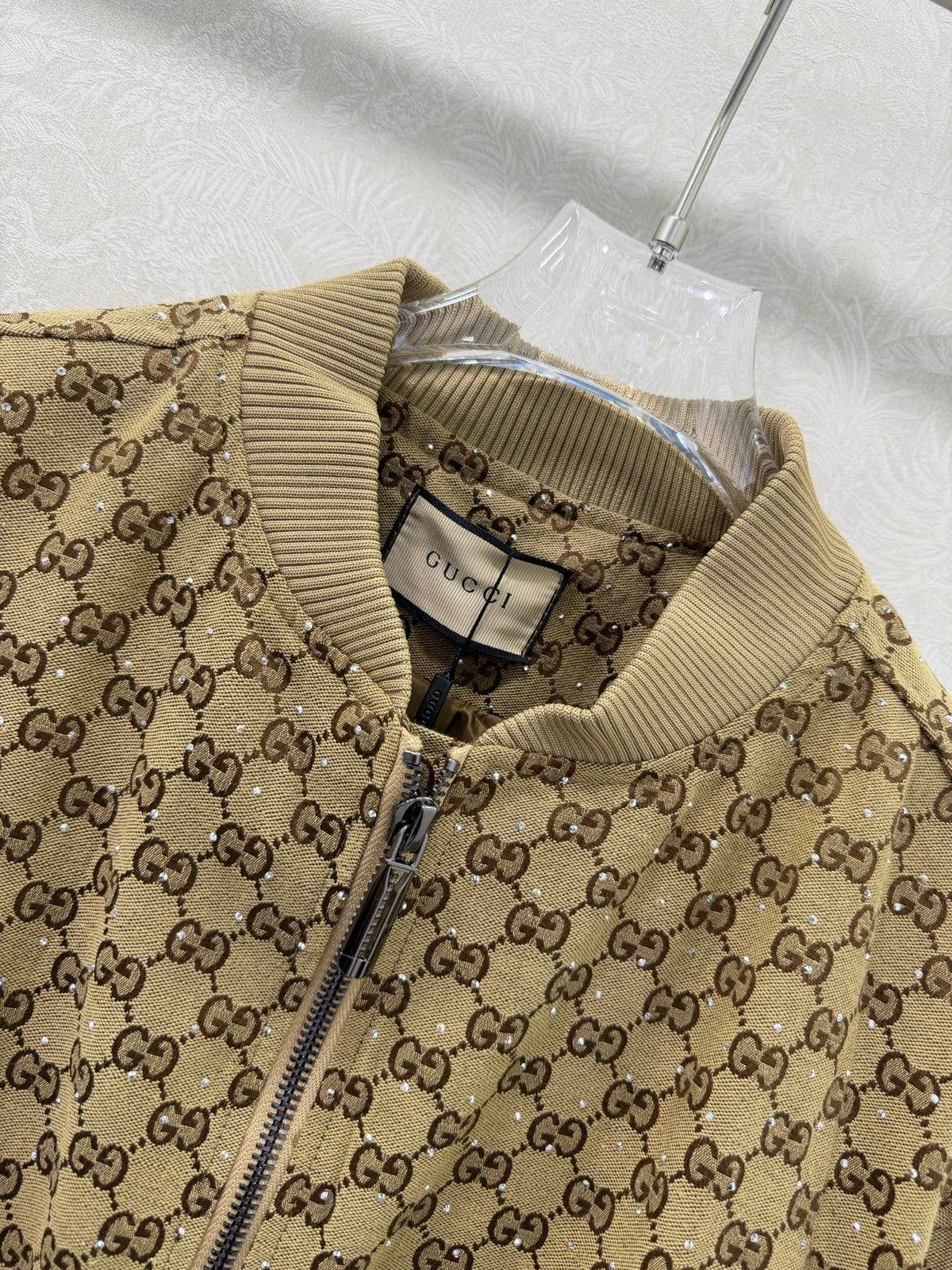 GG Rhinestone Jacket Brown Beige Rhinestone Jacket 353045
