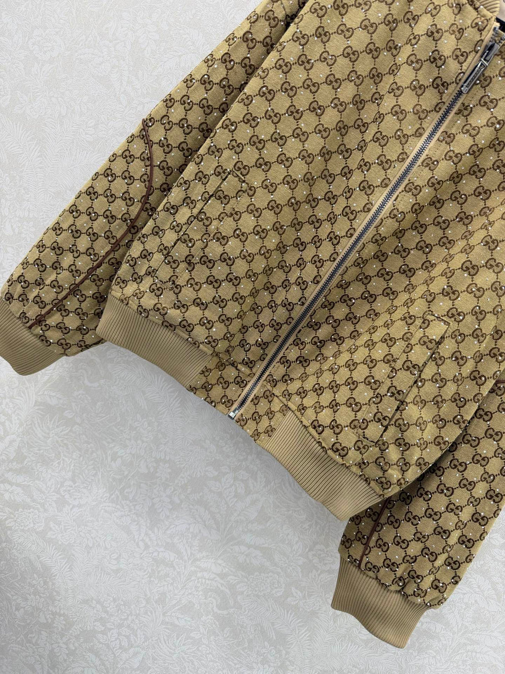 GG Rhinestone Jacket Brown Beige Rhinestone Jacket 353045