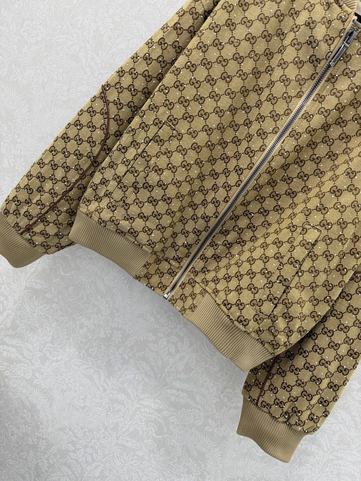 GG Rhinestone Jacket Brown Beige Rhinestone Jacket 353045