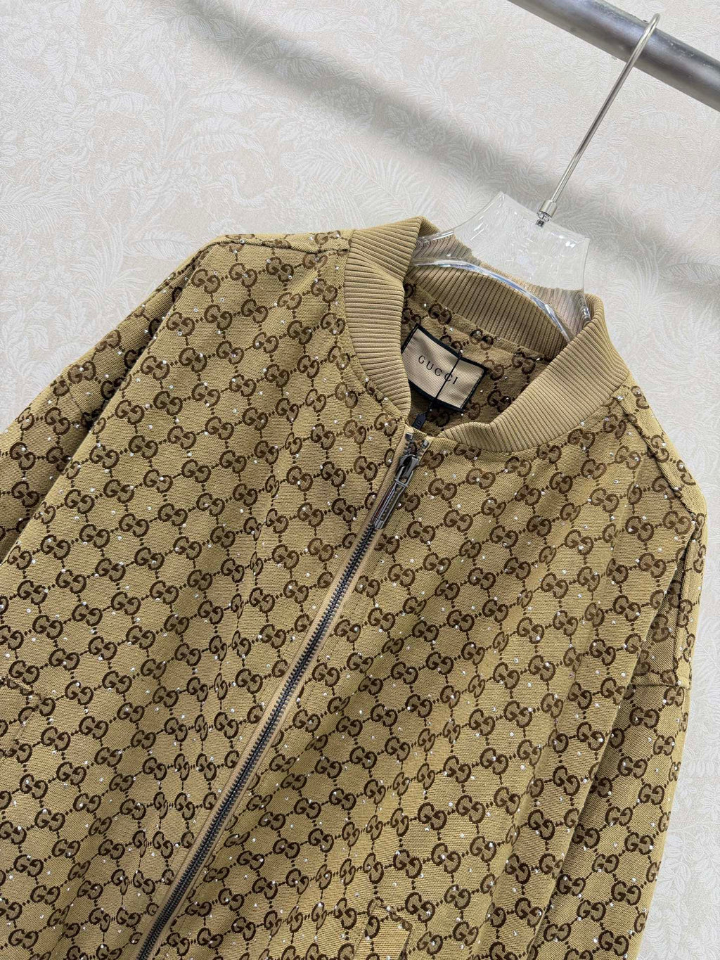 GG Rhinestone Jacket Brown Beige Rhinestone Jacket 353045
