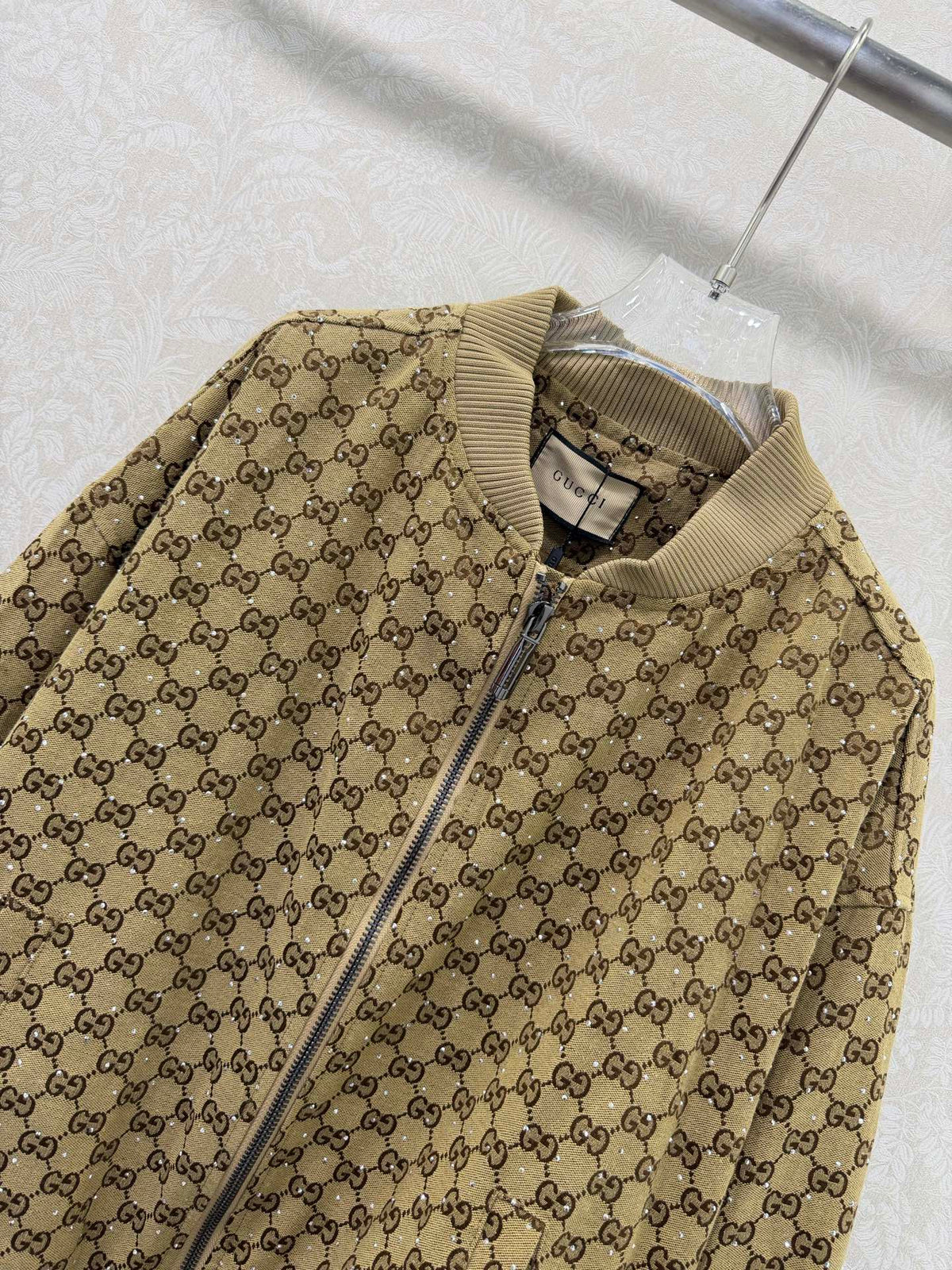 GG Rhinestone Jacket Brown Beige Rhinestone Jacket 353045